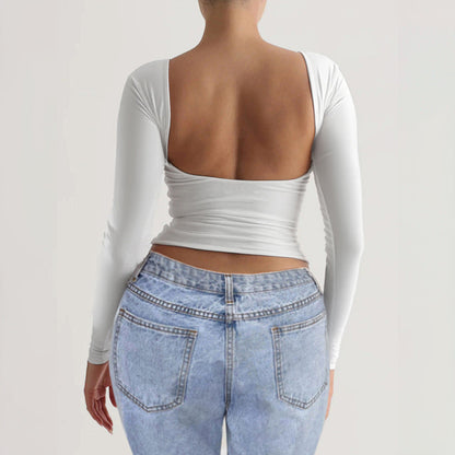 Dam Slim Fit Långärmad Topp Minimalistisk Bomull för Fest-3