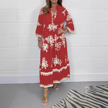 Variant image for Damklänning Med Tryckt Stativ-Up Krage Polyester Elegant Stil-29