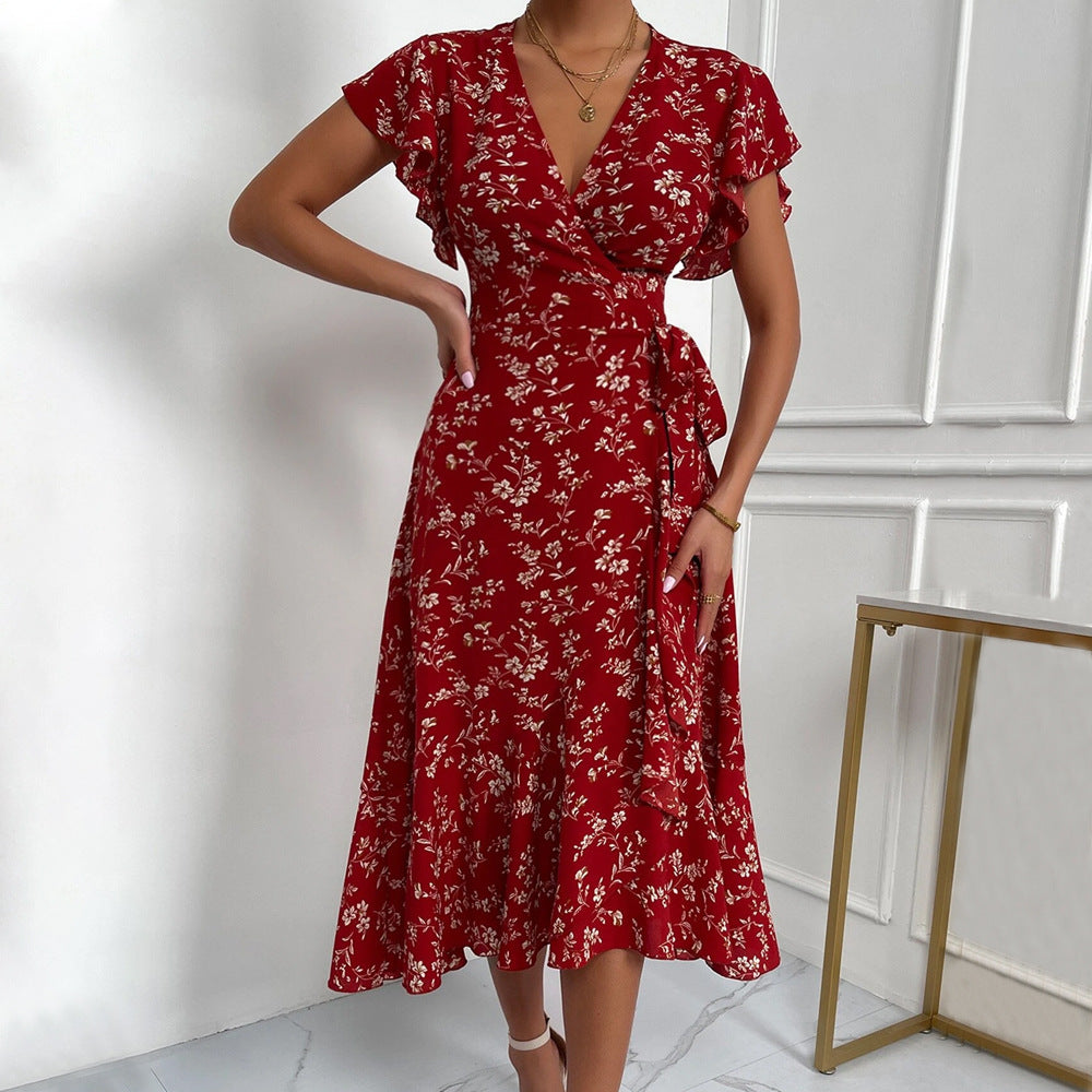 Blommig A-Linje Damklänning i Syntetiskt Tyg med Lång Ärmar – Elegant och Fina Dam Klänningar för Fest och Sommar 5