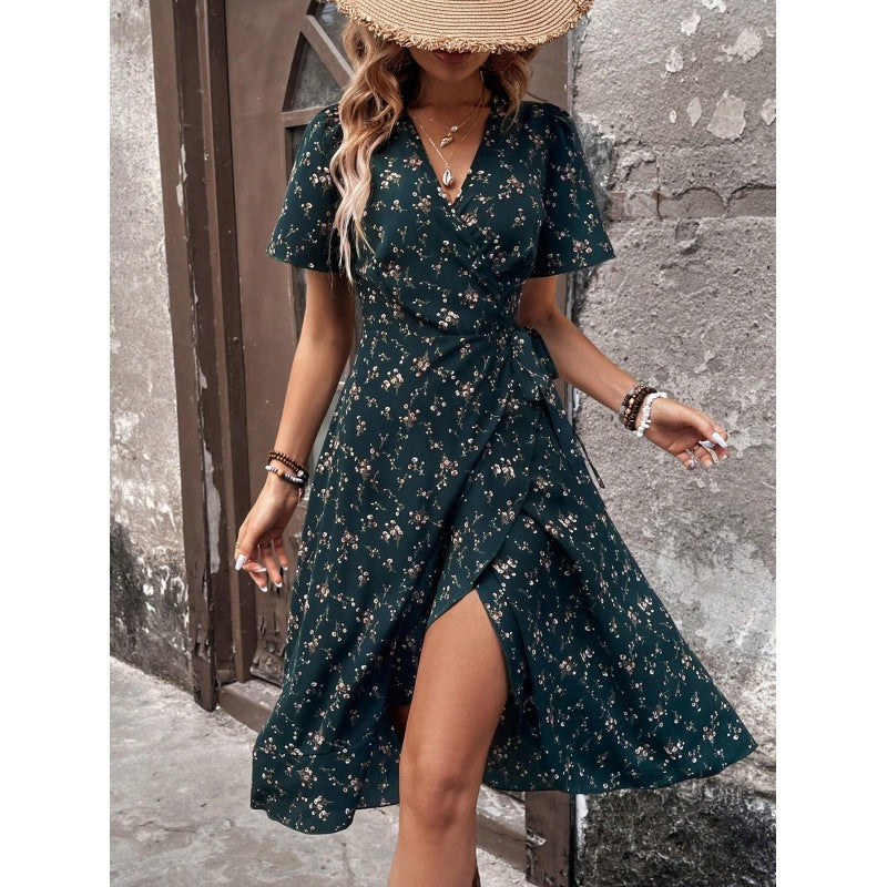 Variant image for Maxiklänning Dam V-ringning Blommig Polyester Ruffled-1