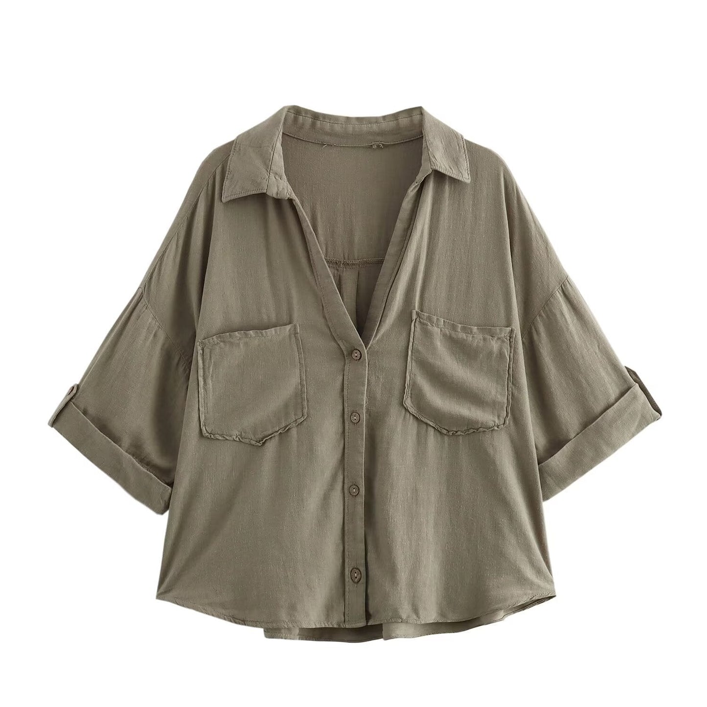 Variant image for Dam Kort Skjorta Med Dubbelfickor i Högkvalitativ Bomull-14