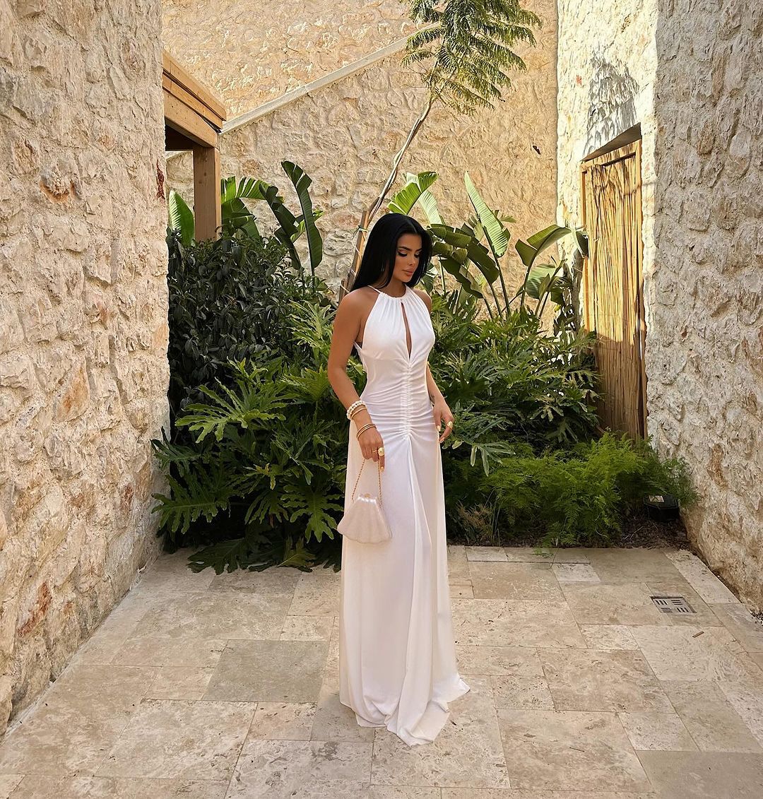 Damklänning A-linjeformad med Rynkade Detaljer Lätt Material-3