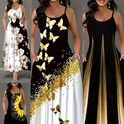 Kvinnors A-Line Klänning Blommönster Spaghettiband Polyester-2