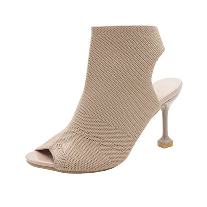 Kvinnor Ankelstövlar Peeptoe Elastisk Design Blockklack Textil 8