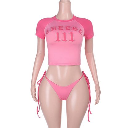 Kvinnors Sportbikini Kortärmad Top Snabbtorkande Material Justerbara Sidoband 7