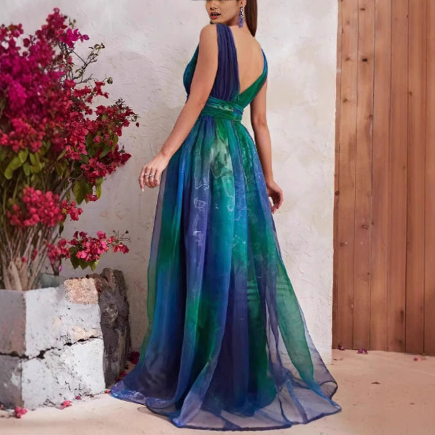 Maxi Klänning Dam Blommig Chiffong A-Linjeform Långa Ärmar-5