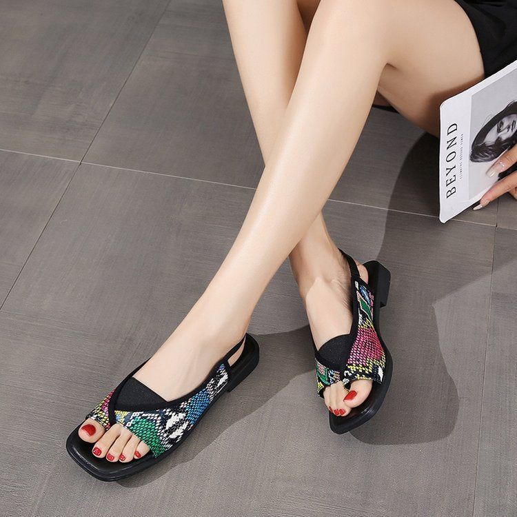 Kvinnors Slingback Sandaler i Ormhud och Leopardmönster – Justerbar Rem och Vadderad Innersula för Komfort 4