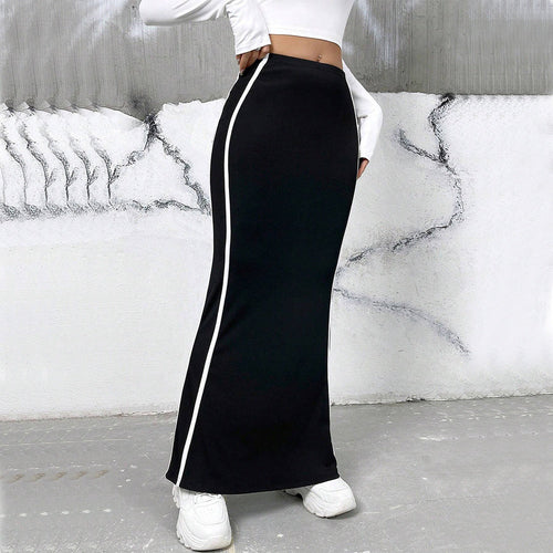 Dam Bodycon Kjol Kontrasterande Design Polyester-1
