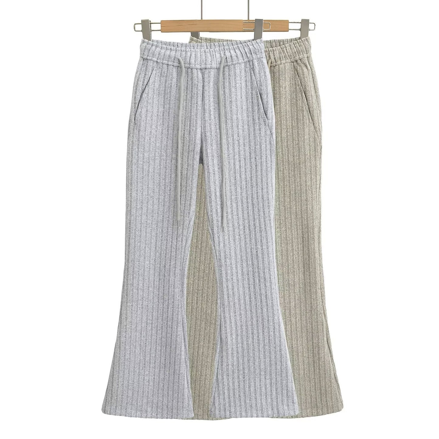 Kvinnors Bootcut Byxor Elastiskt Midjeband Stripmönster-2