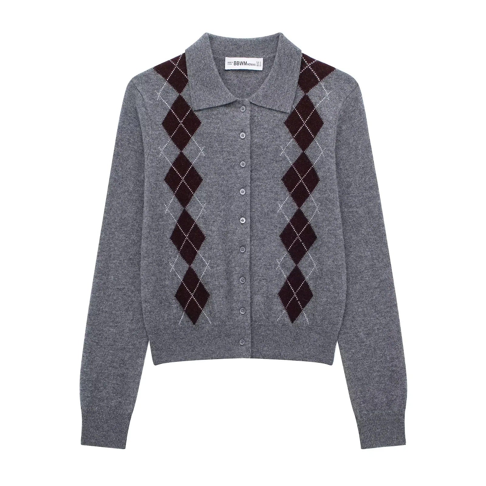 Kvinnors Cardigan Argyle Mönster Klassisk Krage Mjuk Ull 1