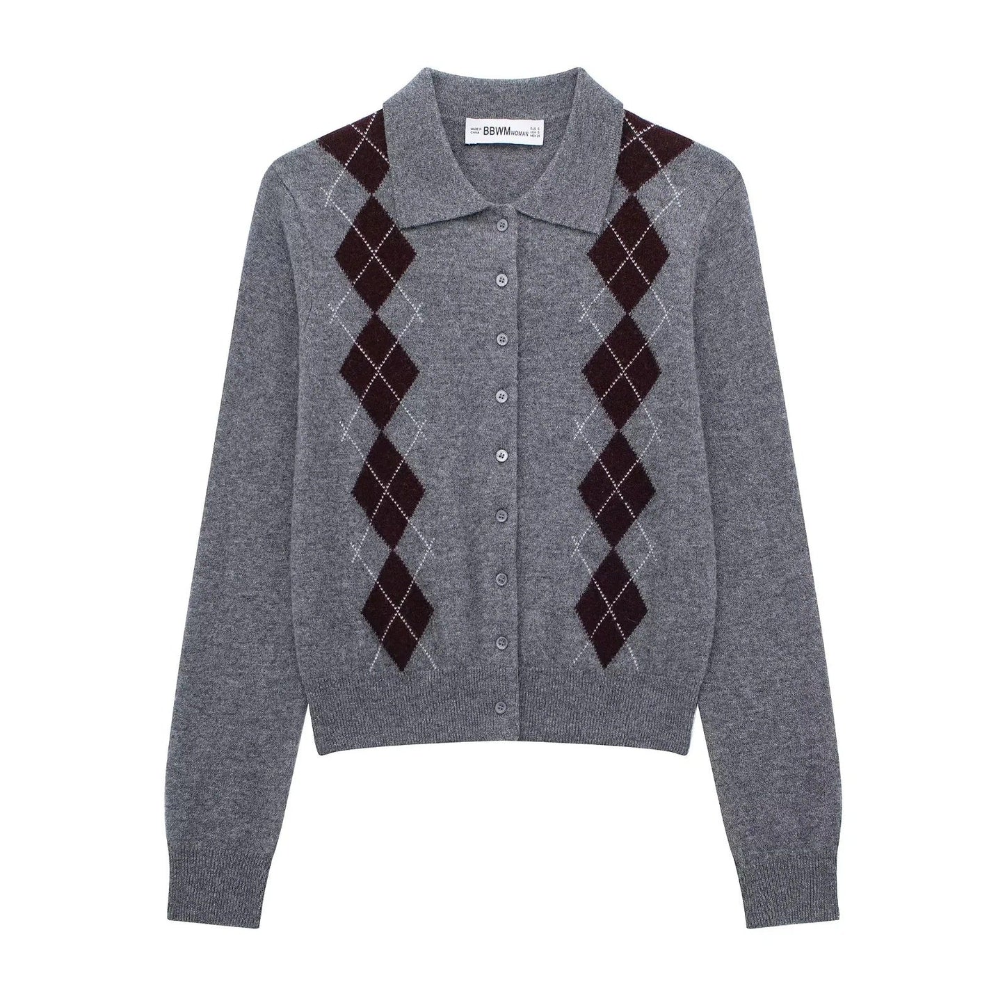 Kvinnors Cardigan Argyle Mönster Klassisk Krage Mjuk Ull 5