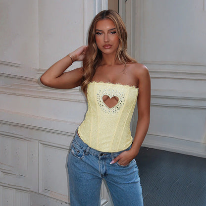 Kvinnors Corsage Topp Strapless Hjärtdesign Stretchtyg 2