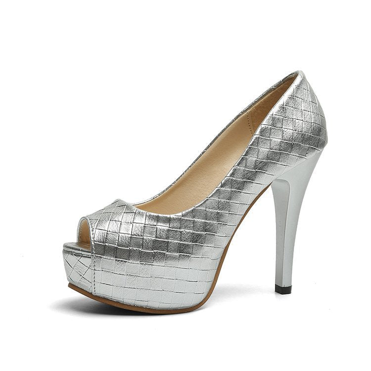 Kvinnors Peeptoe Pumps Flätat Nätverk Hög Häl 8