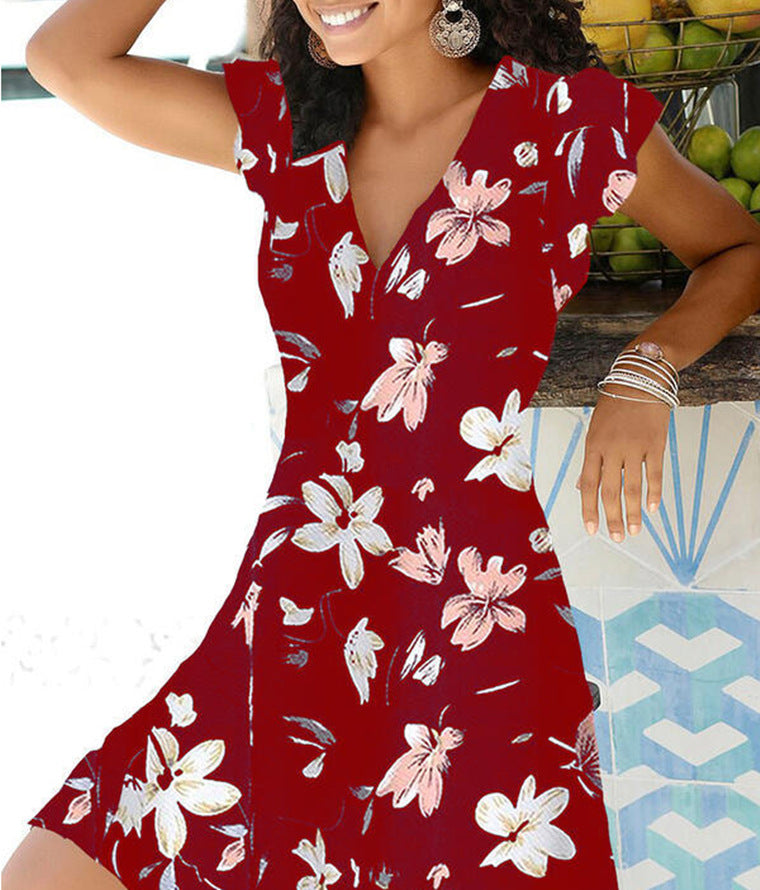 Variant image for Fina Dam Klänningar V-ringad A-linjeformad med Tryckta Blommor Bomull och Polyester-11
