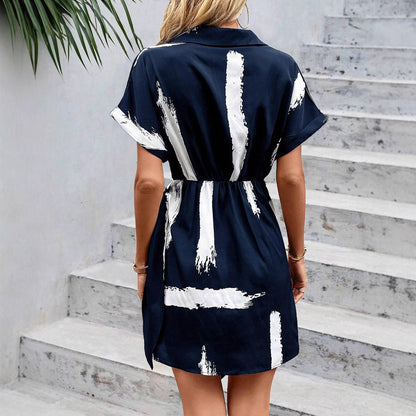 Kvinna V-ringad Klänning Asymmetrisk Polyester-4