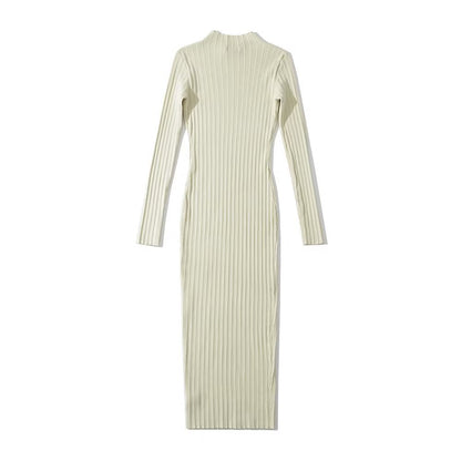 Dam Klänning Bodycon Slim Fit Polyester Rund Halsringning Långa Ärmar-6