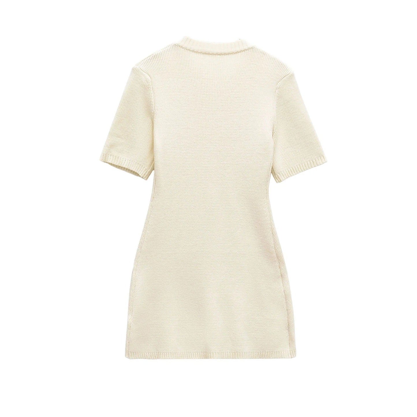 Kvinnors Stickad Klänning med Dekorativa Knappar Högkvalitativ Textil-4