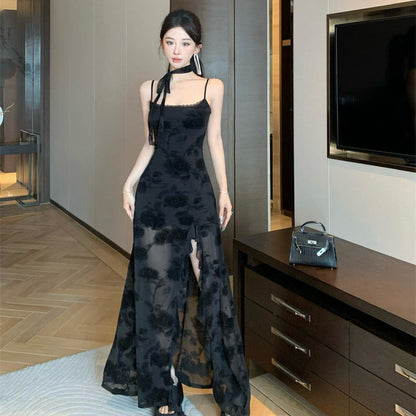 Kvinnors Långklänning Axelfri Spets Högkvalitativ Tyg-2