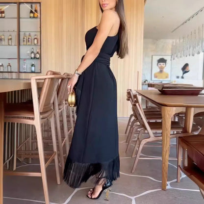 Kvinnors Aftonklänning Lång Flödande Maxiklänning med Stora Fållar-4