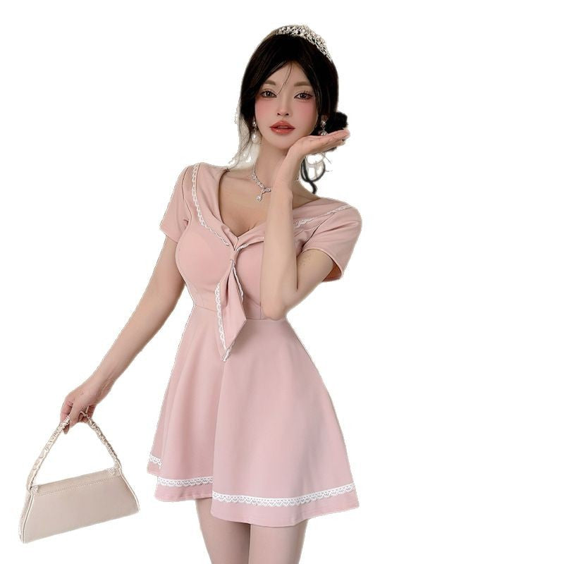 Kvinnors Randig Klänning V-ringning Polyester Korta Ärmar 6