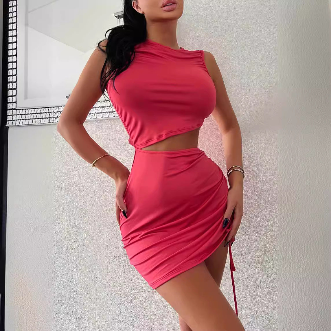 Kvinnors Glittrig Miniklänning Utskuren Elastiskt Tyg 3