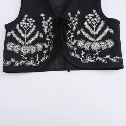 Dam Väst Broderad Med Blommotiv Loose Fit Mjuk Tyg 3