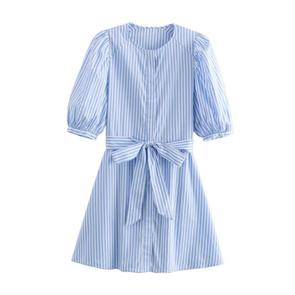 Dam Kort A-Line Klänning Randig 100% Bomull-1