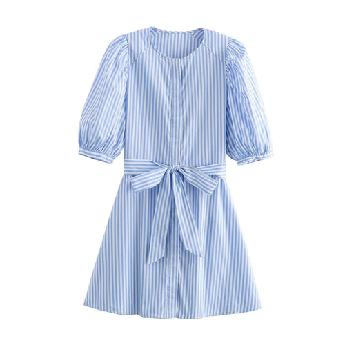 Dam Kort A-Line Klänning Randig 100% Bomull-1