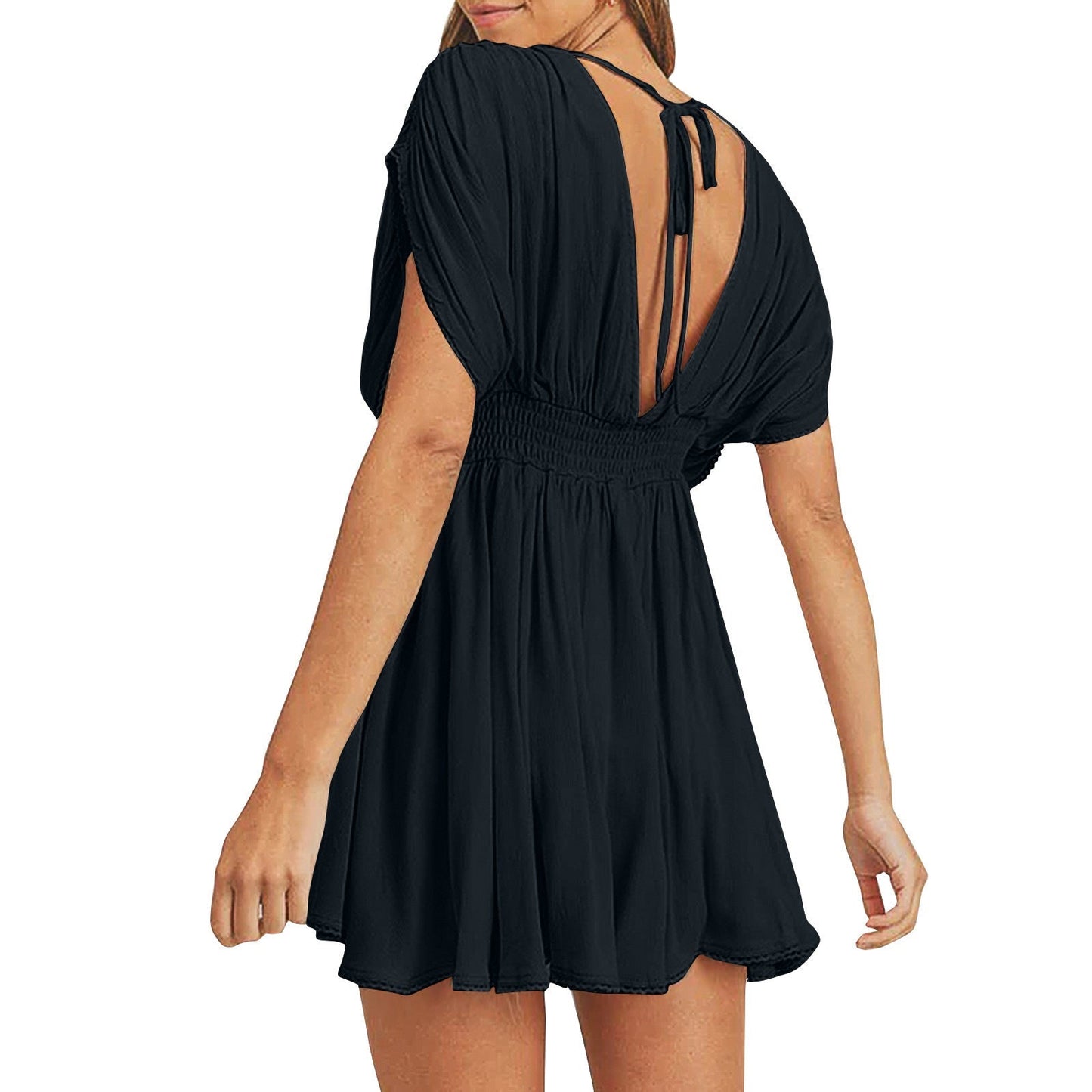 Dam Miniklänning Kort Ärmd Polyester Med Veckad Detalj-3