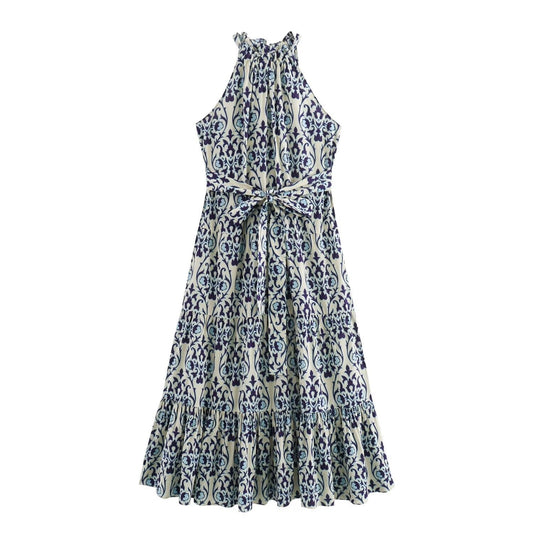 Dam Lång Klänning Halterneck A-linje Polyester Blommig-1