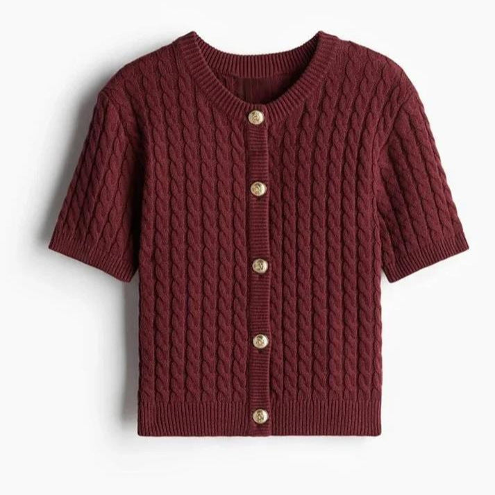 Kvinnor Kortärmad Cardigan Klassisk Kabelstickad Mjuk Bomull 8