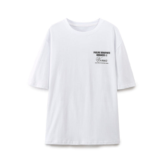 Dam T-shirt Avslappnad Snitt Mjuk Bomull med Unika Bokstäver-1