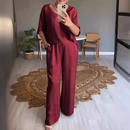 Dam Byxdress V-Hals Tre-Fjärdedelsärmar Siden-3