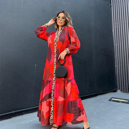 Fina Dam Klänningar Lång Geometriskt Mönster Polyester-2