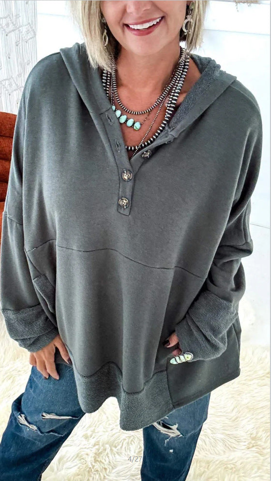 Dam Hoodie Löst Klippt Polyester Patchwork Design 8