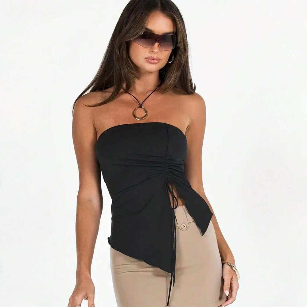 Festtoppar Dam Asymmetrisk Topp Mjölksilke med Sidoslits-2