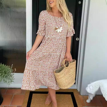 Fina Dam Klänningar Rundad Kortärmad Polyester Elegant Design-2