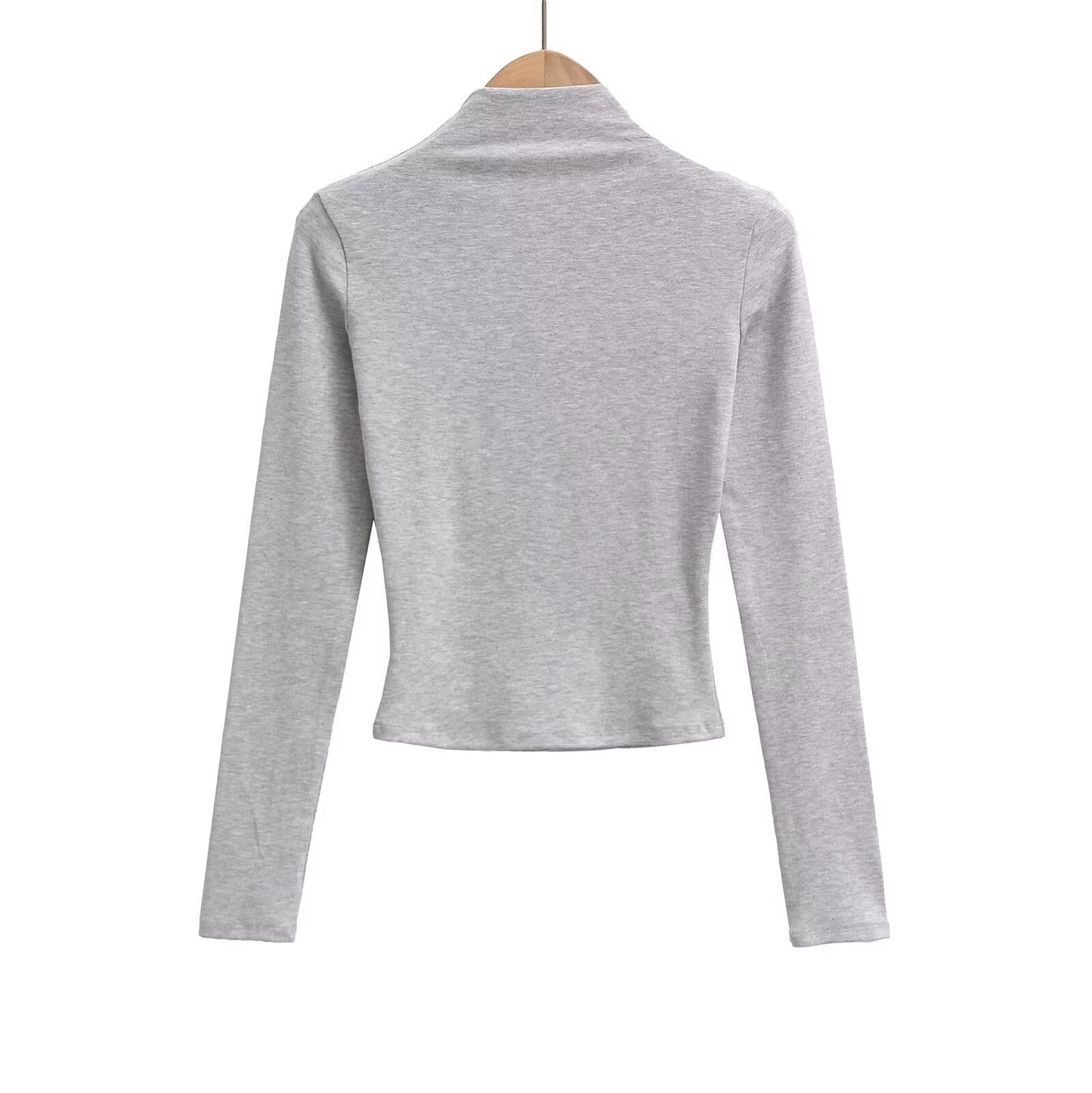 Kvinnors Långärmad Topp Stativ-upp Krage Mjuk Bomull 1