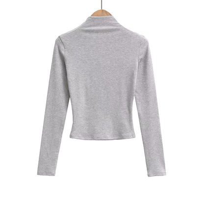 Kvinnors Långärmad Topp Stativ-upp Krage Mjuk Bomull 1