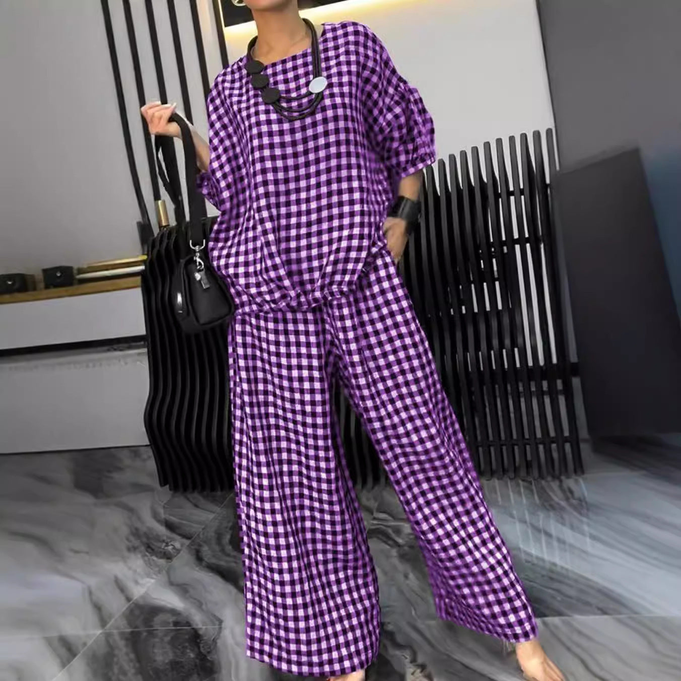 Dam Casual Blus Hahnenstreuft Mönster Polyester Halvlånga Ärmar 2