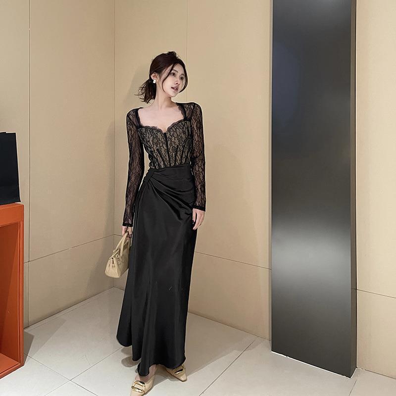 Kvinnors Aftonklänning Spets Draperad Satin Med Hjärformad Halsringning 2