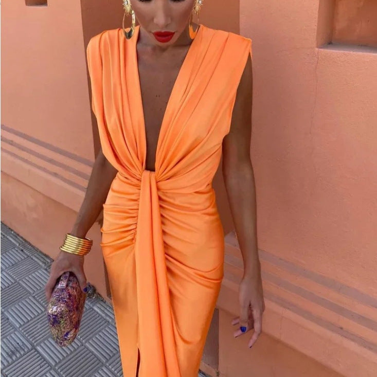 Elegantes Schwarzes Abendkleid mit Drapierter V-Ausschnitt und Elastischem Stoff – Perfekt für Hochzeiten und Abendveranstaltungen 2