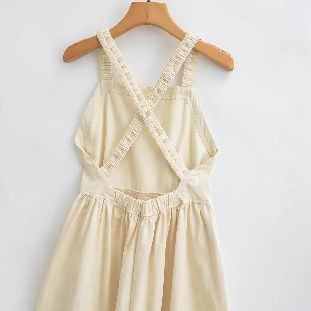 Sommarklänning Dam Flödande Bomullsmix med Justerbara Spaghettisupportrar-3