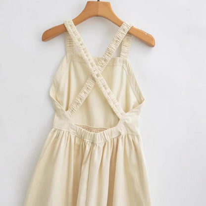 Sommarklänning Dam Flödande Bomullsmix med Justerbara Spaghettisupportrar-3