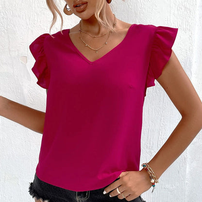 Dam Kort Topp Monokrom Vävt Duk Elegant-4