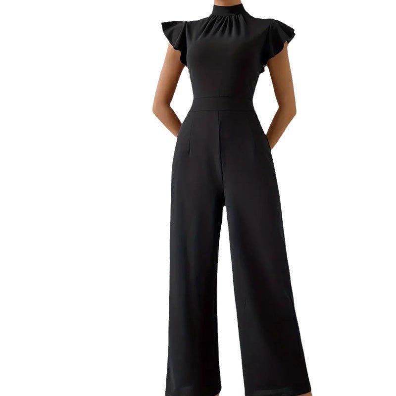 Kvinnors Jumpsuit Bred Ben Höghalsad Rüsch Detaljer Andningsbart Elastiskt Tyg 6