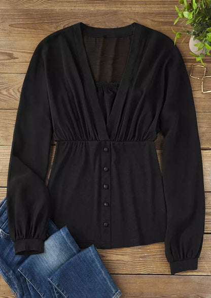 Dam Långärmad T-shirt V-ringad Polyester Elegant Pullover-2