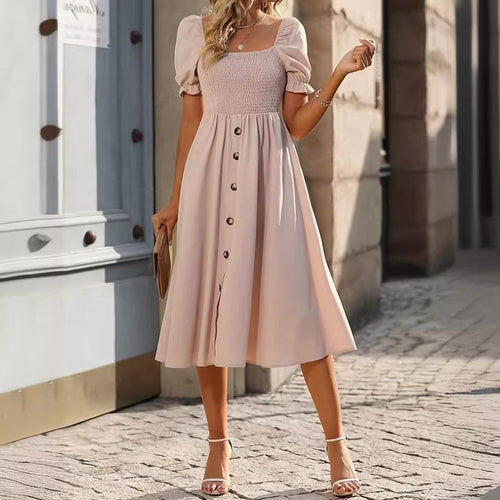 Kvinnors A-linjeklänning Fyrkantig Utskärning Polyester-1