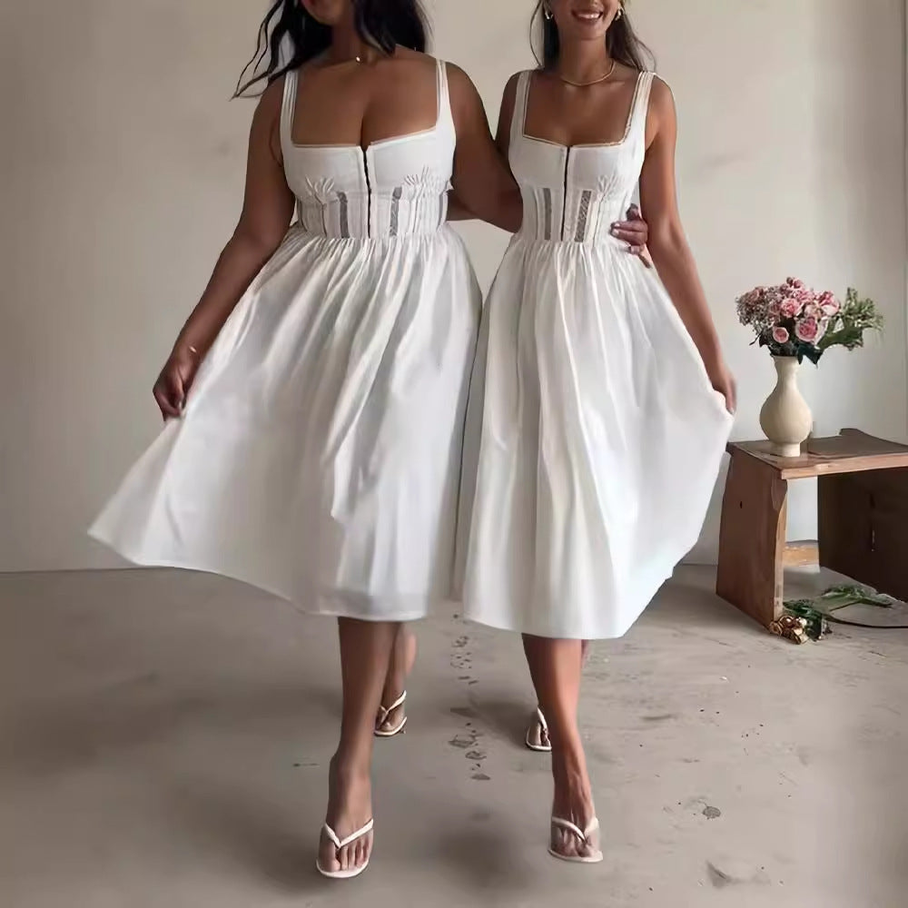 Tjej Midi Klänning Axelfri Bomull Elegant-3