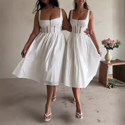 Tjej Midi Klänning Axelfri Bomull Elegant-3